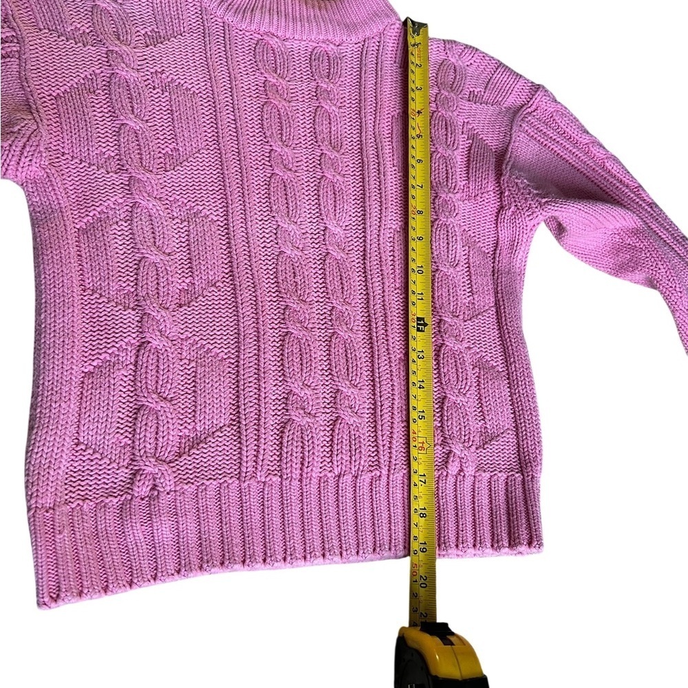 Classic Pink Cable Knit 100% Cotton Sweater Preppy Style Mock neck - Small - Picture 11 of 11